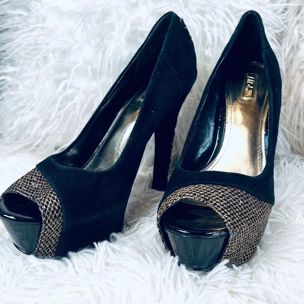 Black Platform Peep Toe Lace Corset Heel P…